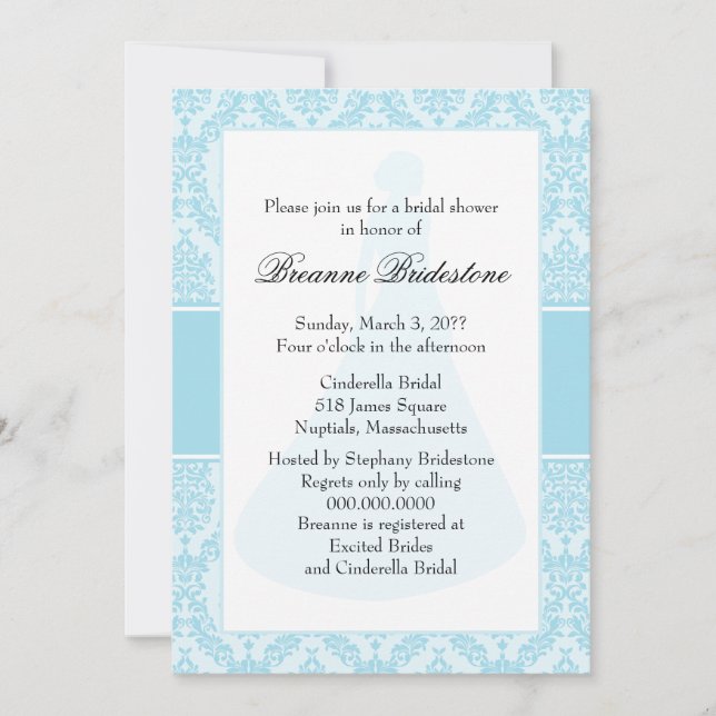 Photo Blue Damask Bridal Shower Invitation (Front)
