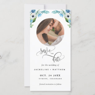 Photo, Blue Floral Wedding Save The Date Bookmark