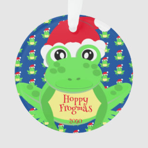 Photo Blue Frog Santa Hat Pattern Cute Christmas Ornament