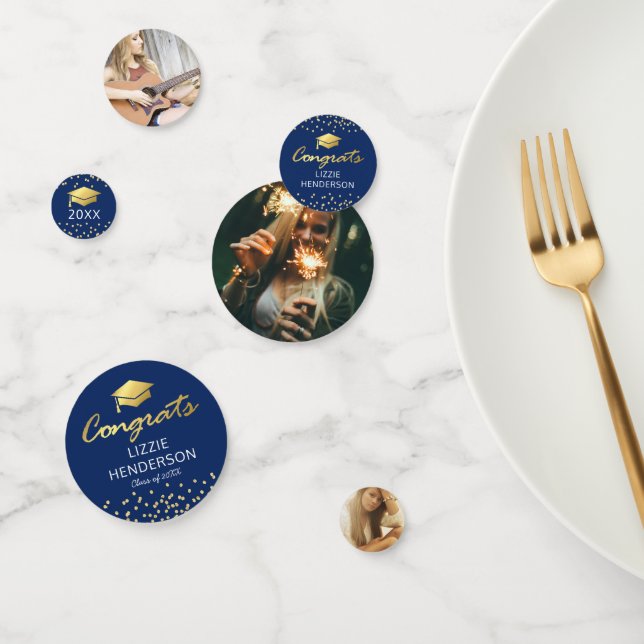 Photo Blue Gold 2025 Graduation Party Confetti (Group)