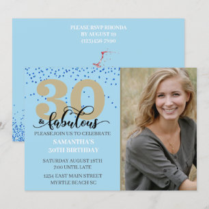 Photo Blue Gold 30 and Fabulous Birthday Party In Invitation
