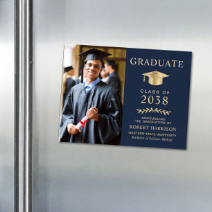 Photo Blue Gold Graduation Announcement Magnet