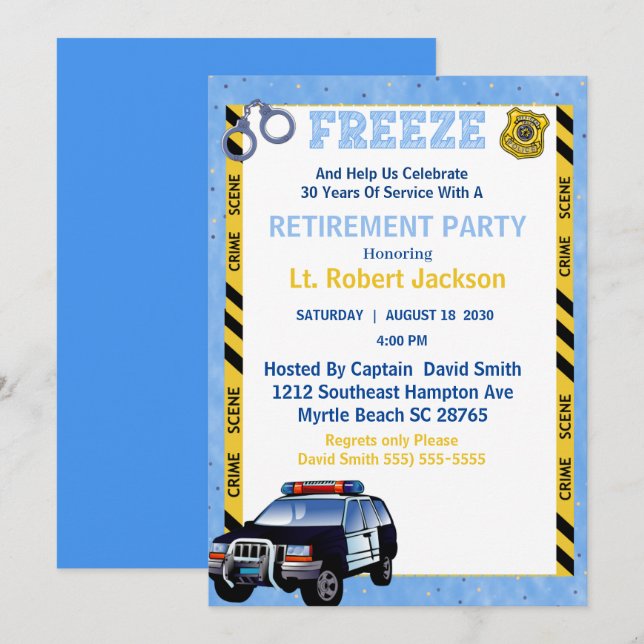 Photo Blue Police Officer Retirement Party    Invitation (Front/Back)