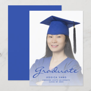 Photo Blue Script Graduation Announcement