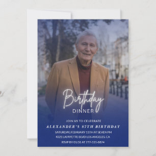 Photo Blue Shadow Birthday Dinner 87th birthday Invitation