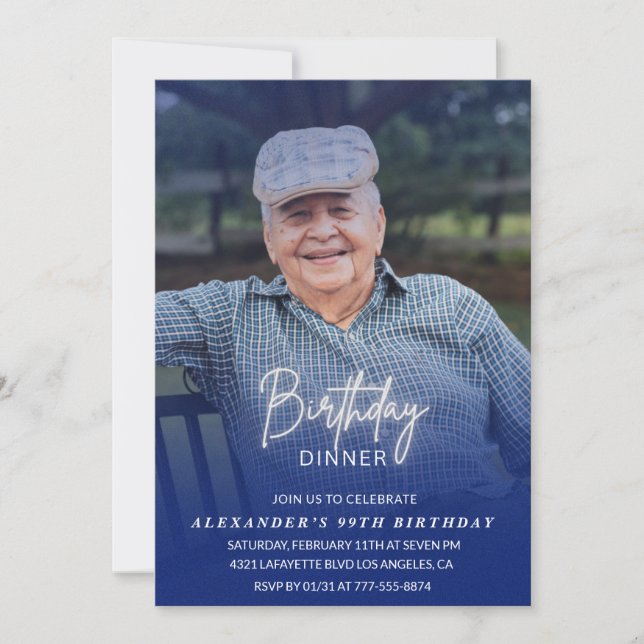 Photo Blue Shadow Birthday Dinner 99th birthday Invitation (Front)