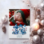 Photo Blue Snowman First Christmas Holiday Card<br><div class="desc">Celebrate your little one’s first holiday season with this cheerful winter design featuring a blue plaid number,  adorable snowman,  and scattered candy canes and gifts. Customise it with your baby's photo and birth details to create a keepsake that brings charm and magic to your holiday memories.</div>