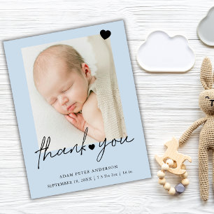 Photo Blue Thank You Birth Announcement Postcard