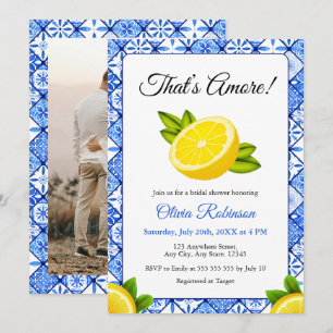 Photo Blue Tile Italian That's Amore Bridal Shower Invitation