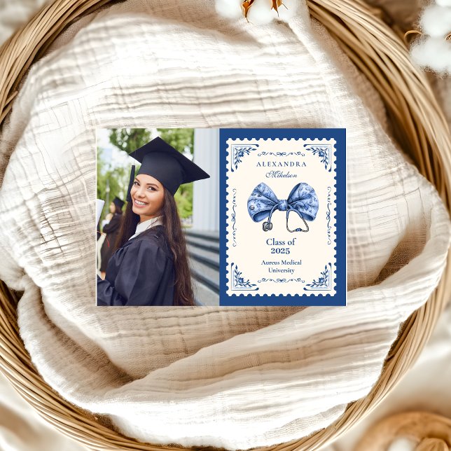  Photo Blue Toile Bow Nursing School Graduate Announcement (Creator Uploaded)
