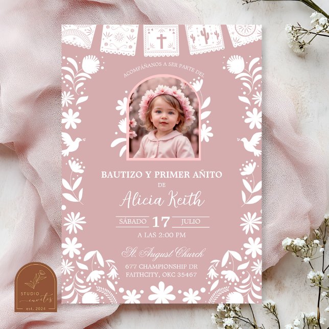 Photo Blush Pink Cielito Lindo Baptism Invitation (Creator Uploaded)