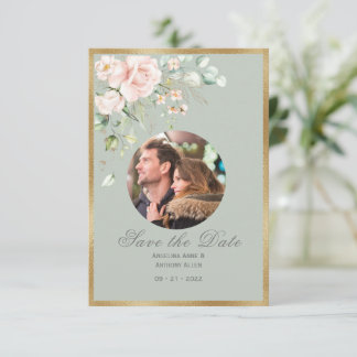 Photo Blush Pink Floral Watercolor Wedding Save The Date
