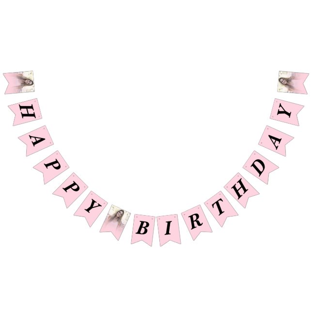 Photo Blush Pink Gradient Happy Birthday Bunting (All)