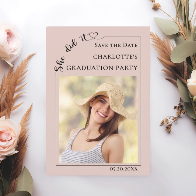 Photo Blush Pink Graduation party Save the Date (Creator Uploaded)