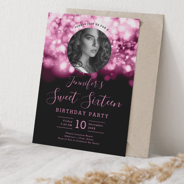 PHOTO Blush Pink Hollywood Lights Sweet 16 Party Invitation (PHOTO Blush Pink Hollywood Lights Sweet 16 Party Invitation)