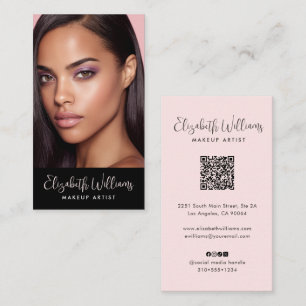 Photo Blush Pink Script Black Social Icon QR Code Business Card