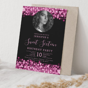 PHOTO Blush Pink Sparkles Sweet 16 Birthday Party Invitation