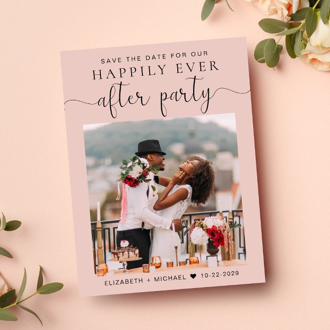 Photo Blush Pink Wedding Reception Save the Date Announcement Postcard (A stylish save the date announcement for a reception to celebrate your elopement or private wedding)