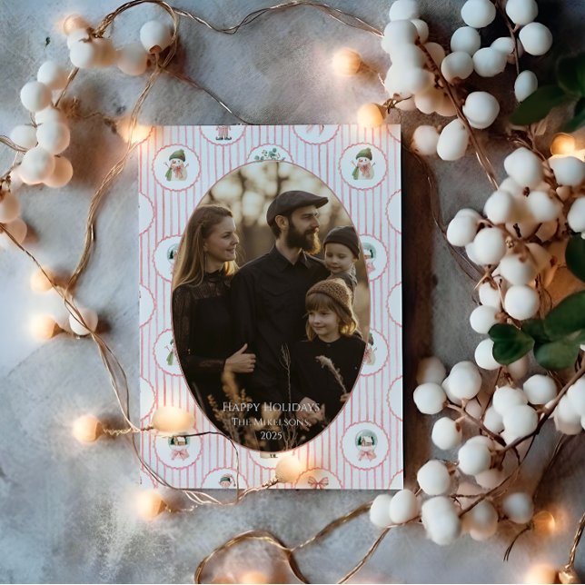 Photo Blush Snowman Christmas Holiday Card (Creator Uploaded)