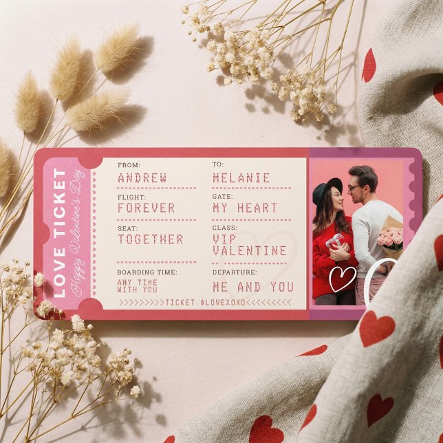 Photo Boarding Pass To Love Plane Ticket Valentine Holiday Card (Photo Boarding Pass To Love Plane Ticket Valentine Holiday Card)