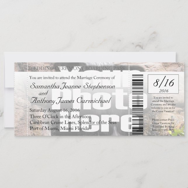 Photo Boarding Pass Wedding Ticket Invitation (Front)