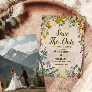 Photo Boho Autumn Wildflower Botanical Wedding Save The Date
