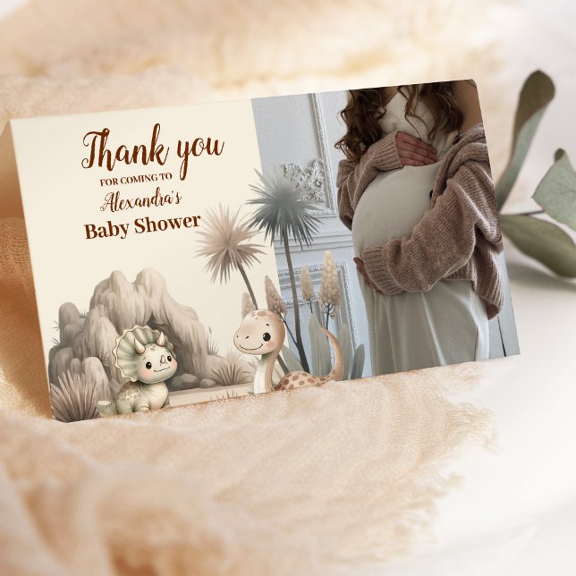 Photo Boho Cute Hatching Soon Dinosaur Baby Shower Thank You Card (Creator Uploaded)