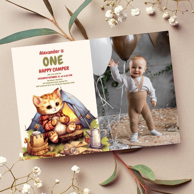 Photo Boho One Happy Camper 1st Birthday Party  Invitation (Creator Uploaded)