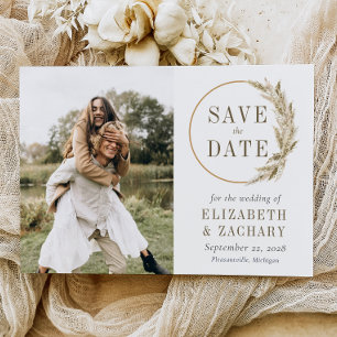 Photo Boho Pampas Grass Wreath Save the Date Invitation