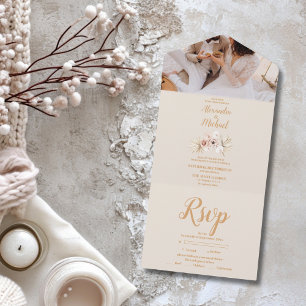 Photo Boho Pampass Grass Floral Wedding Save  All In One Invitation