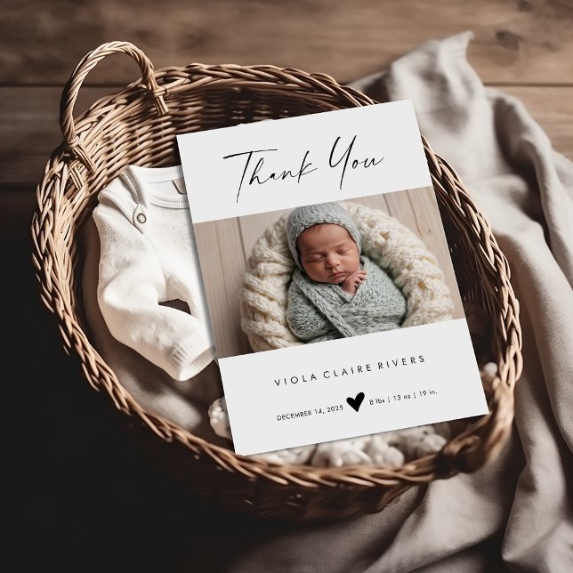 Photo Boho Thank You Baby Birth Announcement Card (Creator Uploaded)