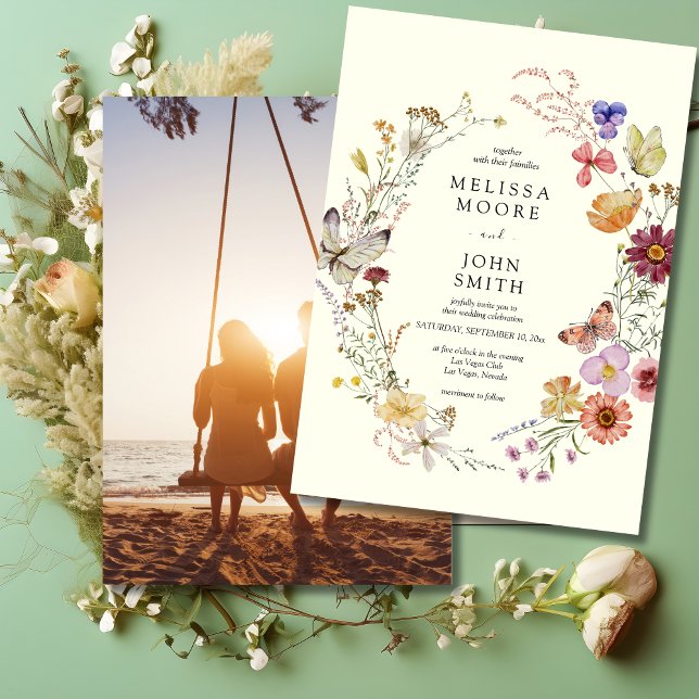 Photo Boho Wildflower Wedding Invitation (Creator Uploaded)