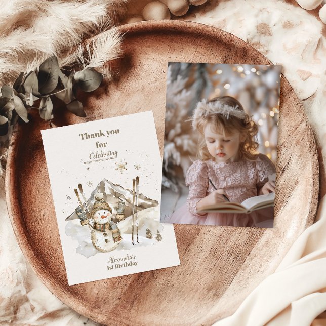 Photo Boho Winter Onederland Birthday Thank You Card (Creator Uploaded)