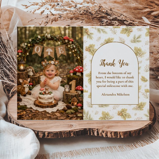 Photo Boho Woodland Wild One Birthday Thank You Card (Creator Uploaded)