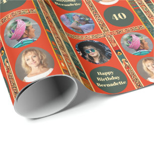 Photo Bold Ethnic Bohemian Burnt Orange Birthday Wrapping Paper