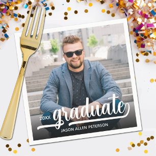 Photo Bold Graduate Script Graduation Party Napkin