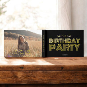 Photo Bold Retro Black Birthday Guest Book