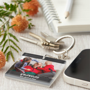 Photo Bold Typography Grandad Established Key Ring