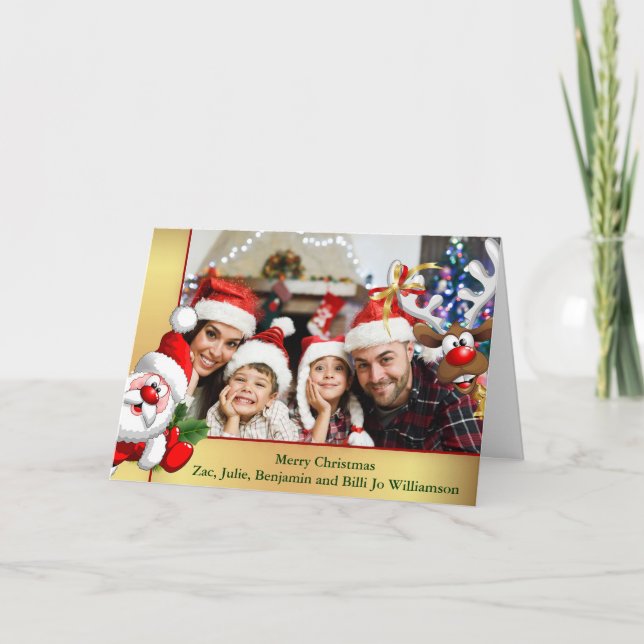 Photo Bomb Santa Reindeer Family Photo Christmas Holiday Card (Front)