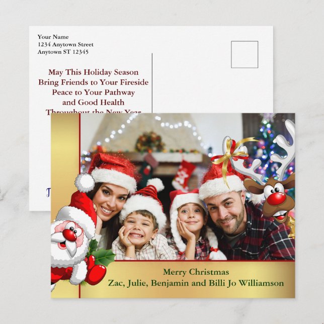 Photo Bomb Santa Reindeer Family Photo Christmas Postcard (Front/Back)