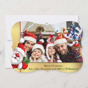 Photo Bomb Santa Reindeer Family Photo Fancy Trim Holiday Card