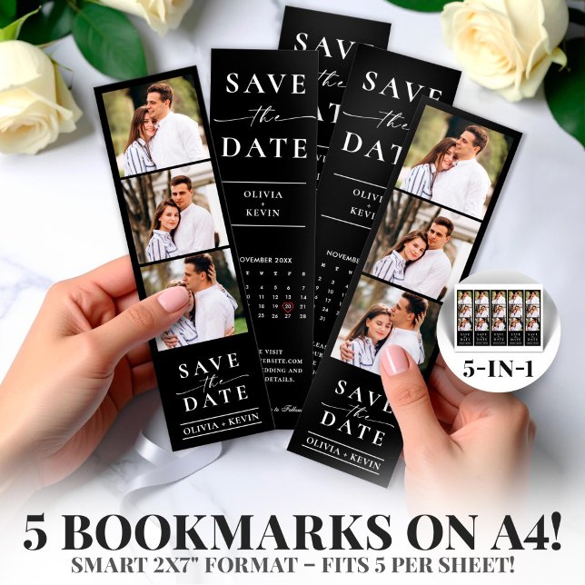 Photo Booth 2x7" Save the Date Wedding Strip (Black Photo Booth 2x7" Save the Date Wedding Strip)