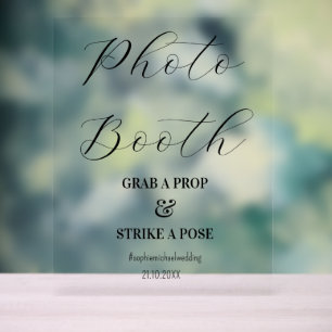 Photo Booth Black White Wedding Acrylic Sign