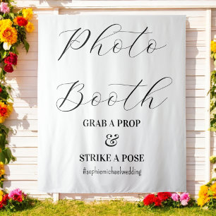 Photo Booth Black White Wedding Tapestry