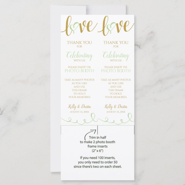 Photo Booth Cards | Love Script -Pale Green & Gold (Front)