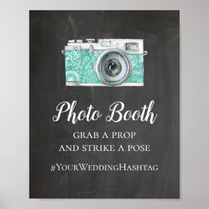 Photo booth chalkboard wedding. Modern hashtag Poster