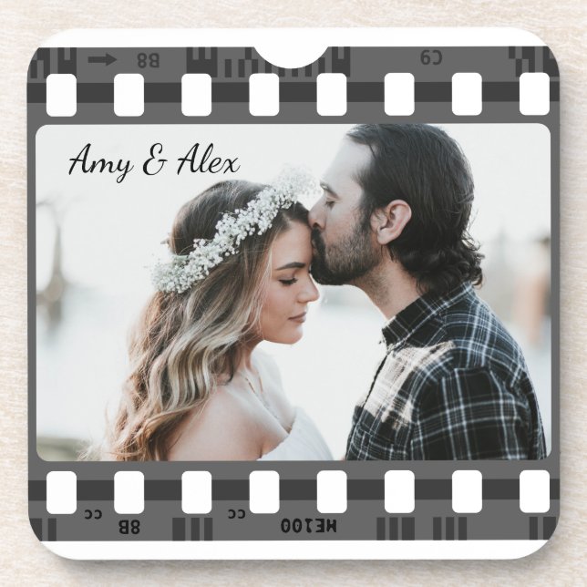 Photo booth film strip personalised photo template coaster (Front)