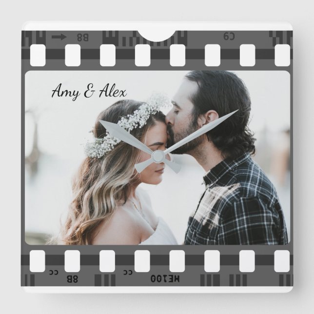 Photo booth film strip personalised photo template square wall clock (Front)