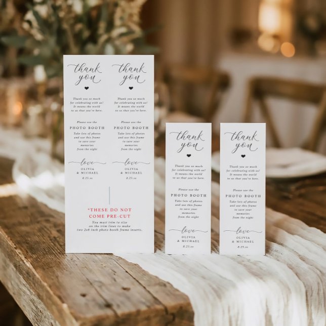 Photo Booth Insert Cards Black and White Wedding (Modern black and white photo booth insert for 2x6 frames with message)