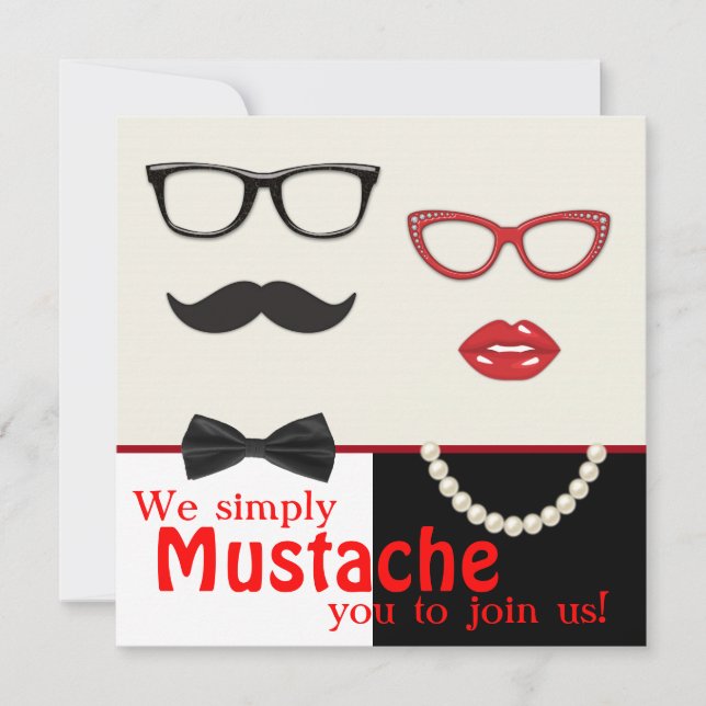 Photo Booth Prop Moustache Birthday Party Invitation (Front)